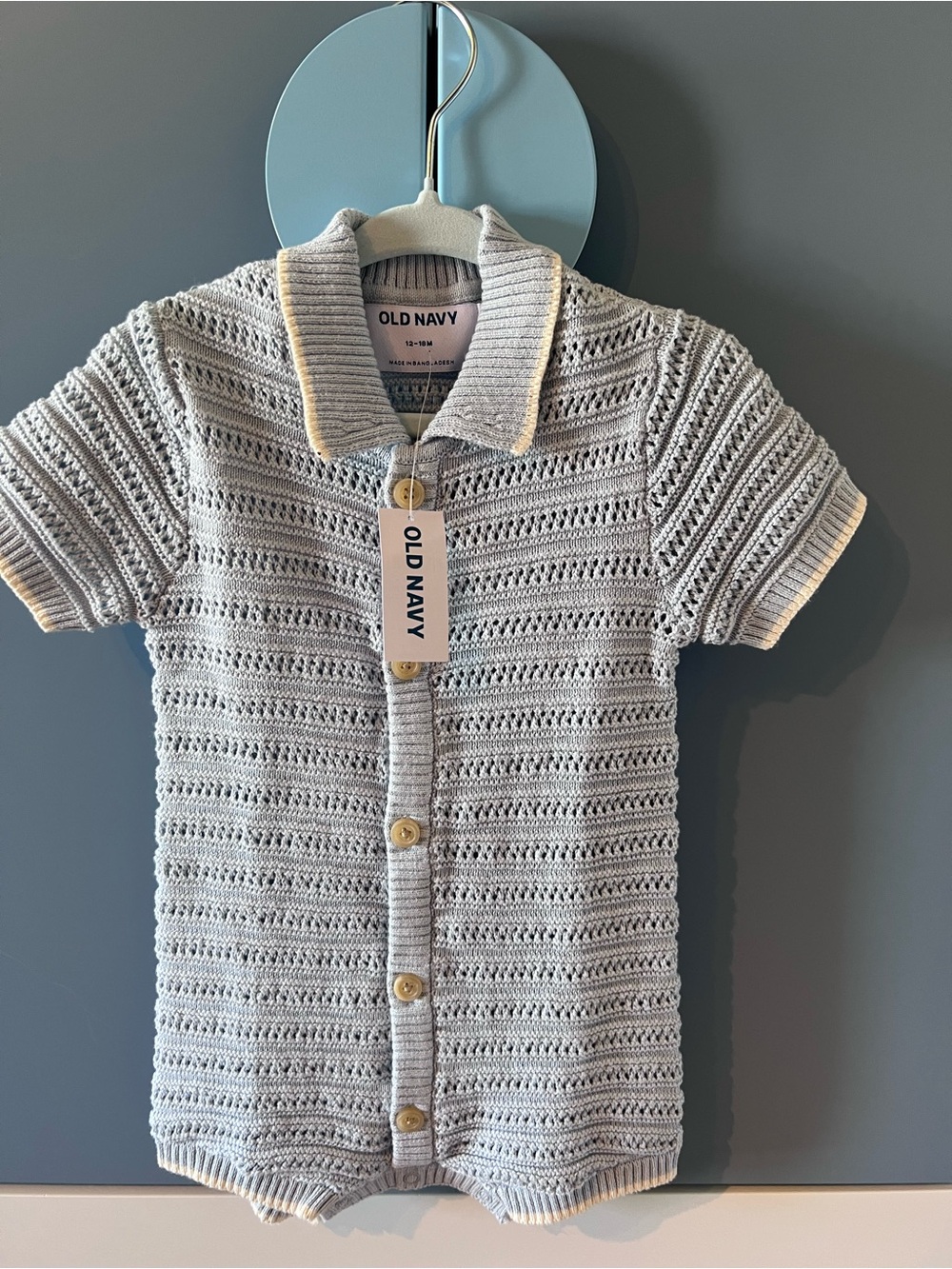 Old Navy Brand New Baby Knit Button Romper - Light Blue 12-18M